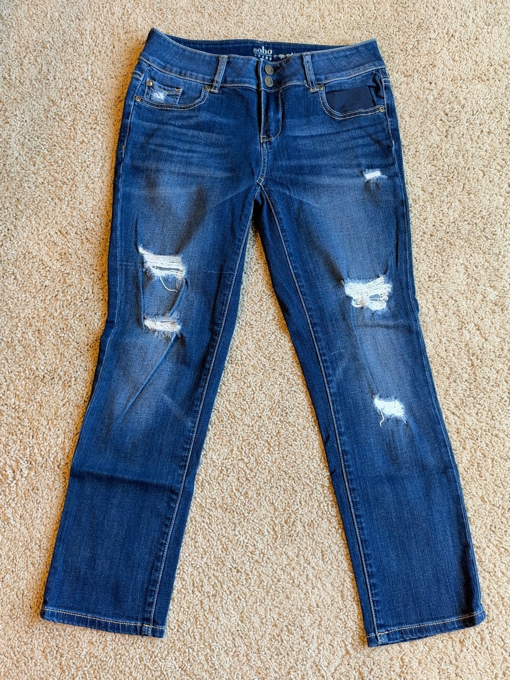 Soho Distressed Cropped Boyfriend Jeans - Dark Blue